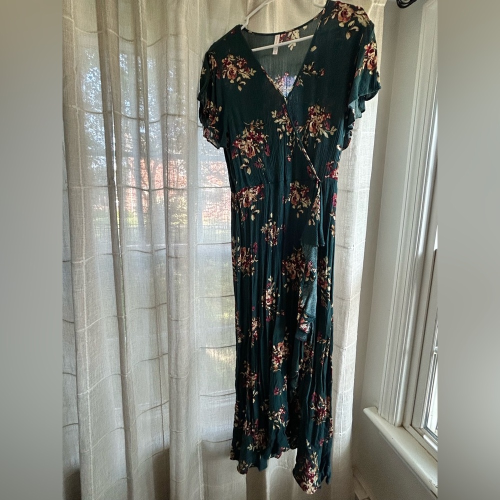Floral Green Wrap Dress